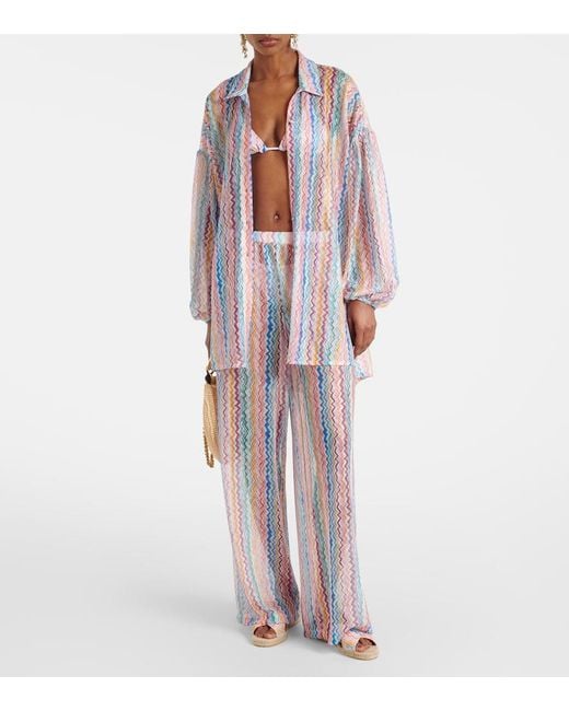Missoni White Zigzag Sheer Wide-Leg Pants