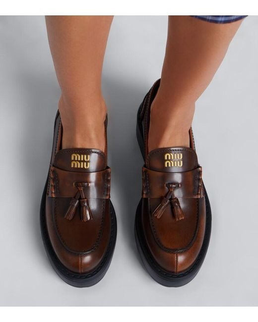 Miu Miu Brown Leather Platform Loafers