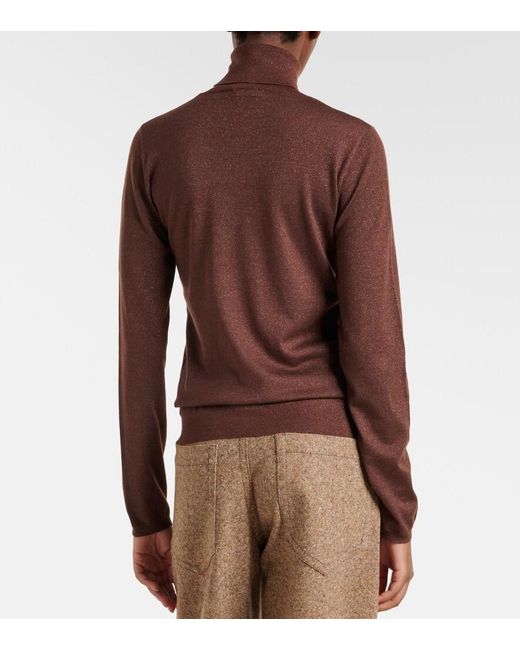 Brunello Cucinelli Brown Cashmere And Silk-Blend Turtleneck Sweater