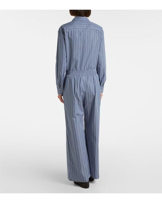 Leset Blue Yoshi Cotton-Blend Twill Wide-Leg Pants