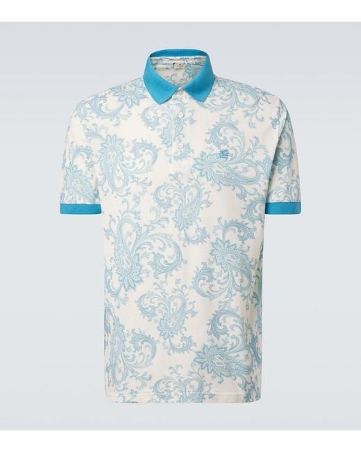 Etro Blue Paisley Cotton Pique Polo Shirt for men