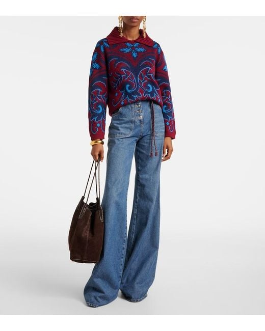 Etro Red Polopullover Aus Woll-Jacquard