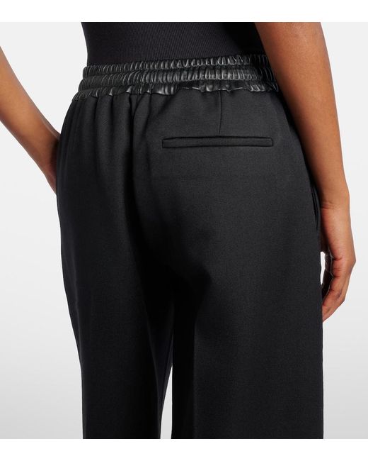 Alaïa Black Leather-Trimmed Virgin Wool Wide-Leg Pants