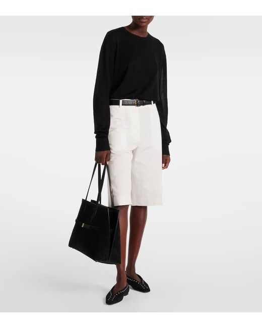 Totême  White Cotton And Linen Bermuda Shorts