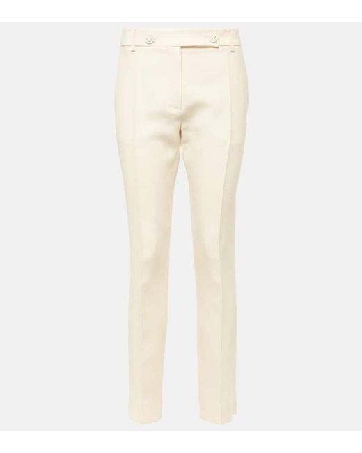 Pantalones rectos de Crepe Couture de tiro medio Valentino de color Natural