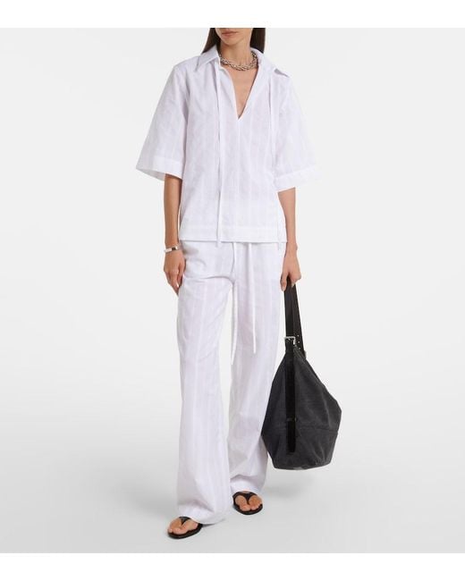Loulou de Saison White Macao Cotton Poplin Straight Pants