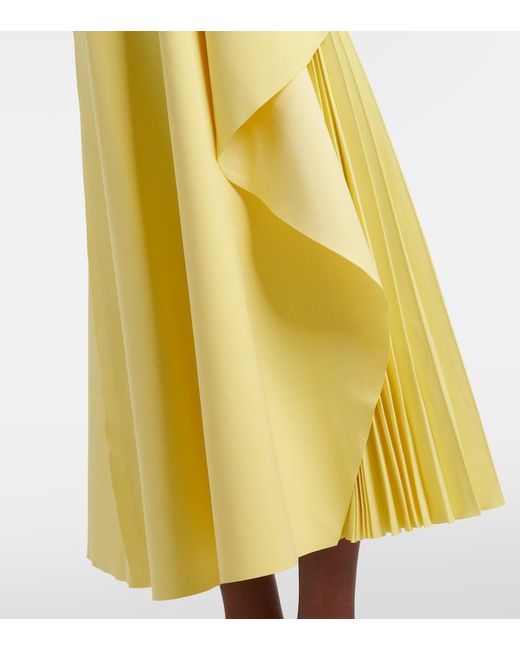 Solace London Yellow Severny Draped Pleated Midi Dress