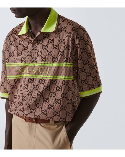 Gucci Bedrucktes Polohemd GG aus Mesh in Natural für Herren