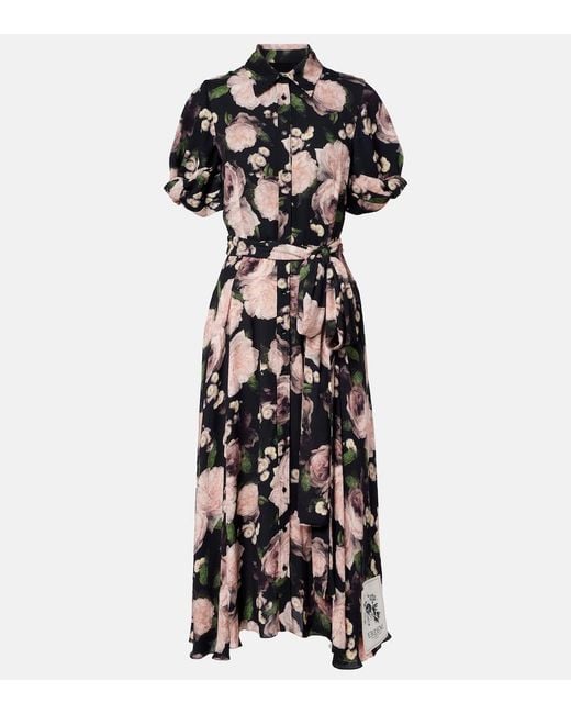 Erdem Black Floral Belted Shirt Dress