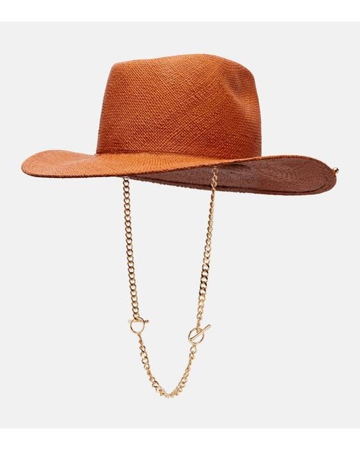 Ruslan Baginskiy Brown Chain-Detail Straw Fedora