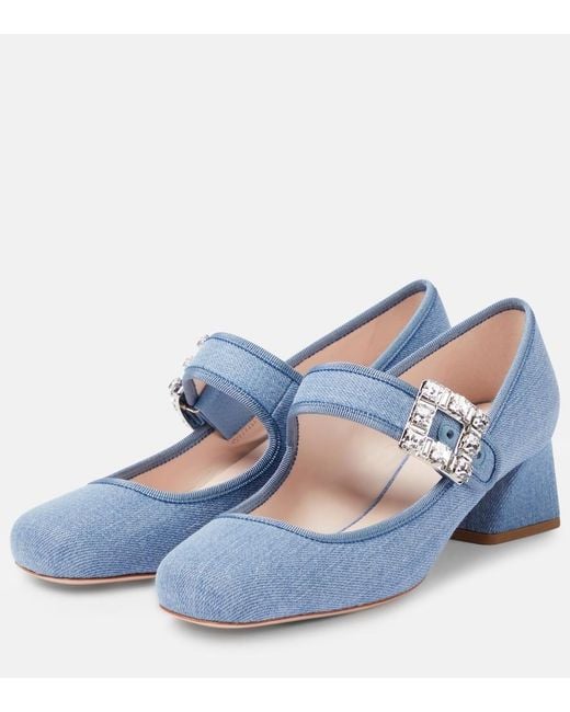 Roger Vivier Blue Tres Vivier Strass Buckle Babies Mary Jane Pumps