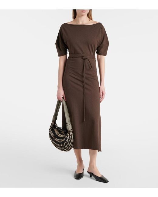 Lemaire Brown Cotton And Linen Jersey Midi Dress