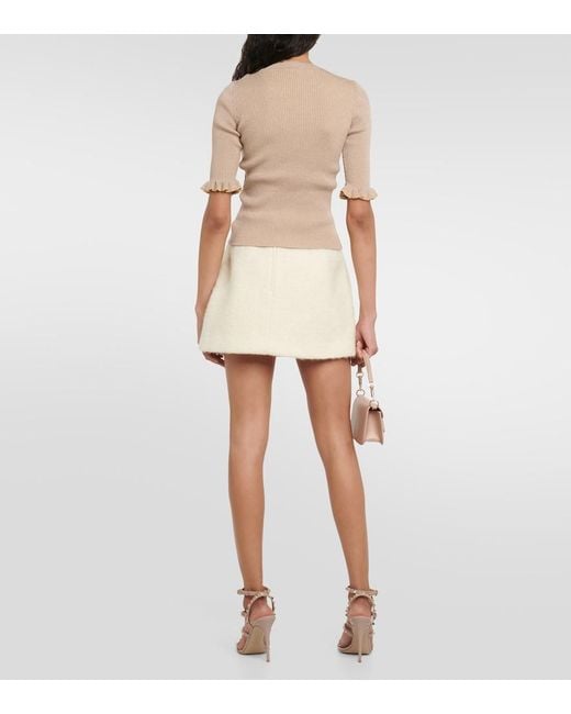 RED Valentino Brown Ribbed-Knit Wool-Blend Top