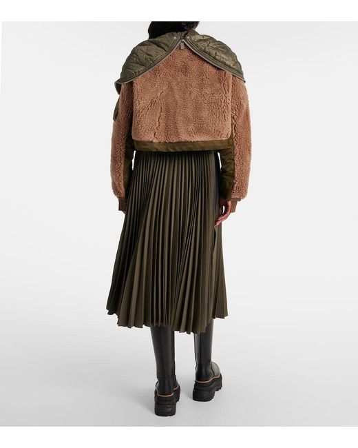 Sacai Brown Twill-Trimmed Faux Fur Jacket