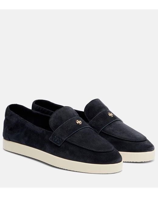 Tory Burch Blue Double T Suede Loafers