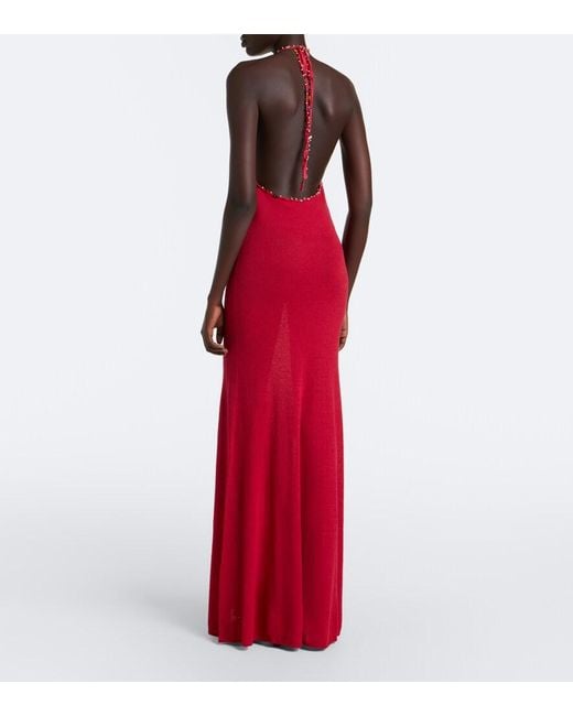 Christopher Esber Red Beach Quarth Embellished Cotton-Blend Gown
