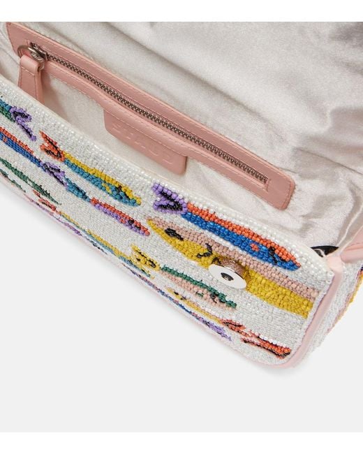Staud White Tommy Beaded Shoulder Bag