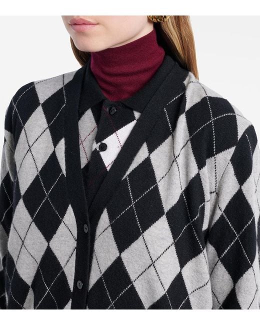 Lisa Yang Black Raelyn Argyle Cashmere Cardigan