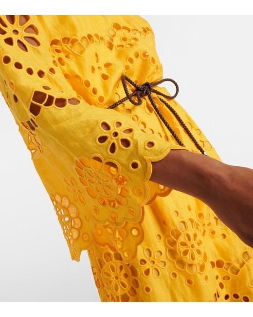 Zimmermann Yellow Pop Embroidered Midi Dress