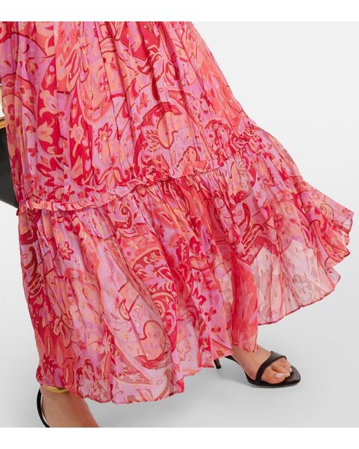 Rixo Red Neena Silk Chiffon Lame Gown