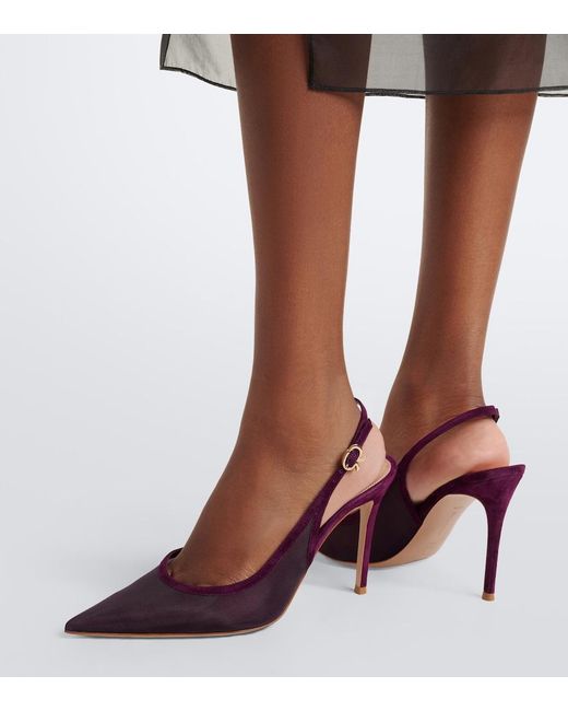 Gianvito Rossi Purple Suede-Trimmed Organza Slingback Pumps