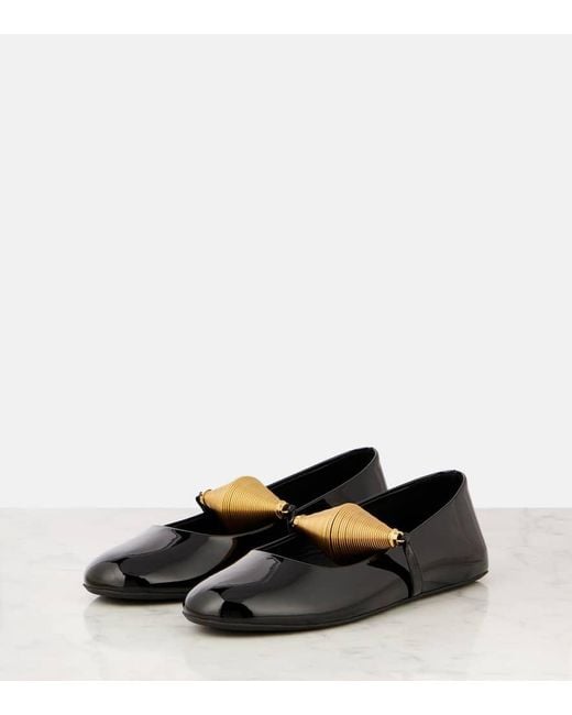 Alaïa Black Patent Leather Strap Ballet Flats