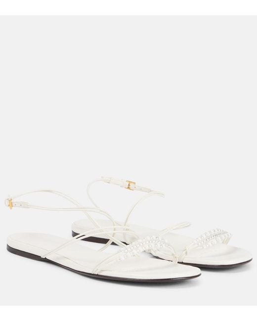Khaite White Loop Leather Sandals