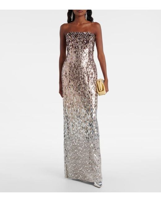 Jenny Packham White Lucille Sequined Strapless Gown