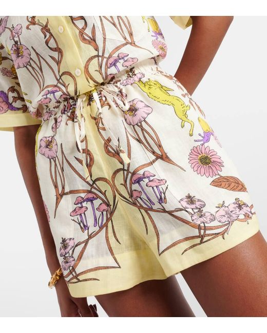 Shorts De Lino De Tiro Alto Floral Tory Burch de color White