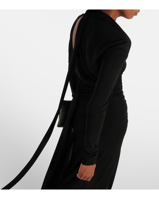 Victoria Beckham Black Asymmetric Ruched Midi Dress