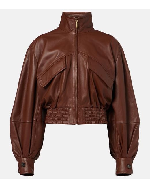 Zimmermann Brown Luna Leather Bomber Jacket