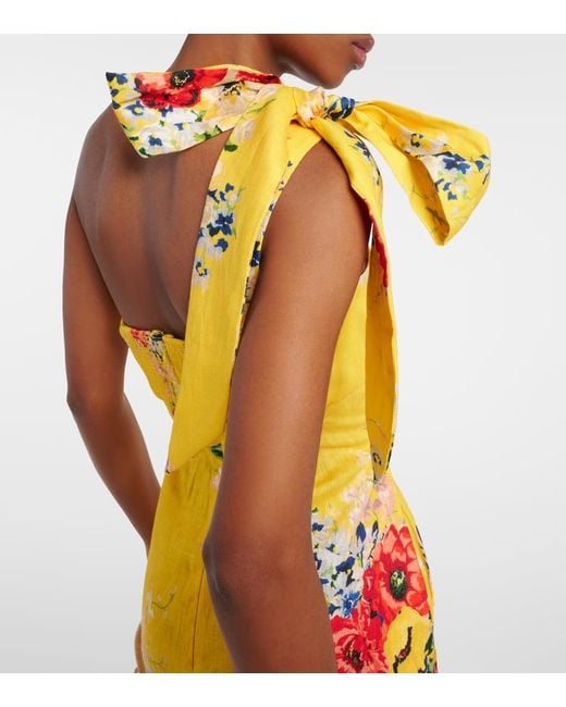 Zimmermann Yellow One-shoulder Floral Linen Midi Dress