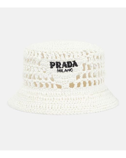Cappello Bucket Con Ricamo di Prada in White