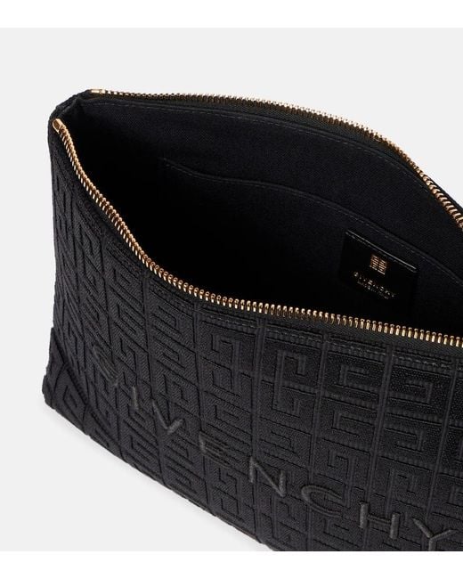 Givenchy Black 4G Embroidered Leather-Trimmed Canvas Pouch