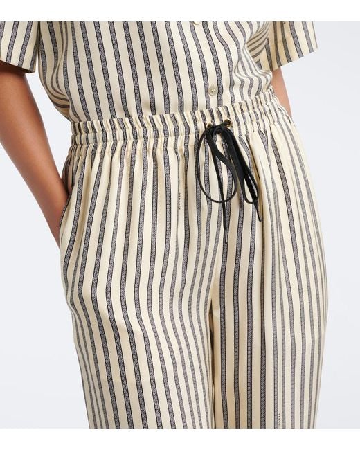 Versace Natural Striped Silk Wide-Leg Pants