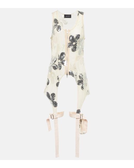 Simone Rocha White Sequined Zip-Up Tulle Top