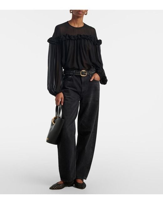 Ulla Johnson Black Peggy Ruffled Silk Georgette Blouse