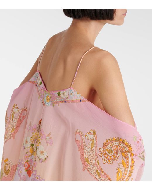 Camilla Pink Printed Embellished Silk Kaftan