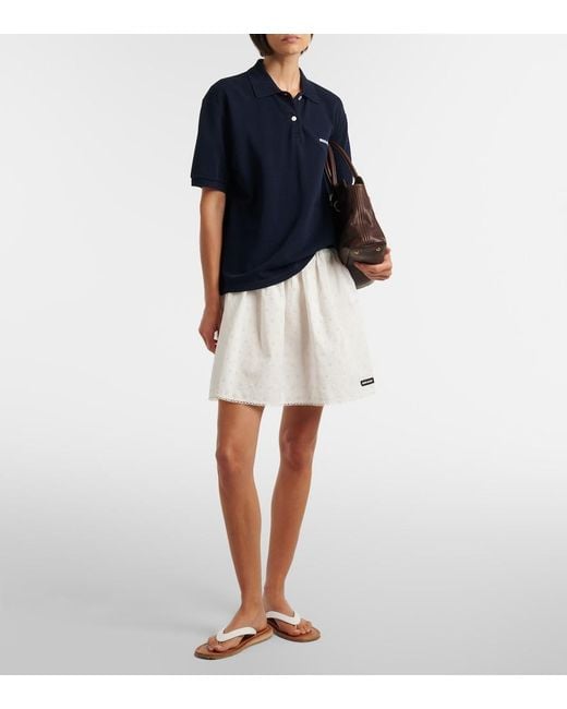 Miu Miu White Cotton And Linen-Blend Poplin Miniskirt