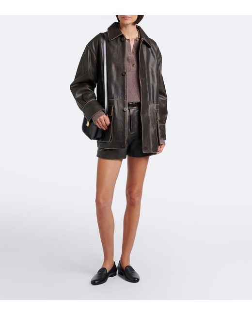 Arma Black High-Rise Leather Shorts