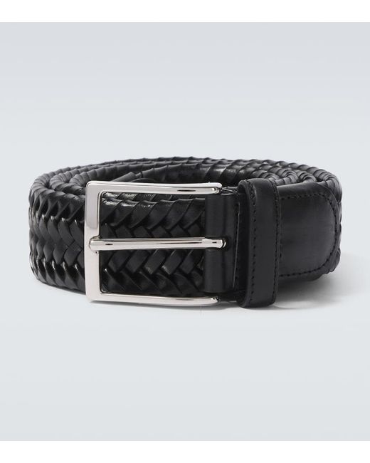 Rubinacci Black Braided Leather Belt for men