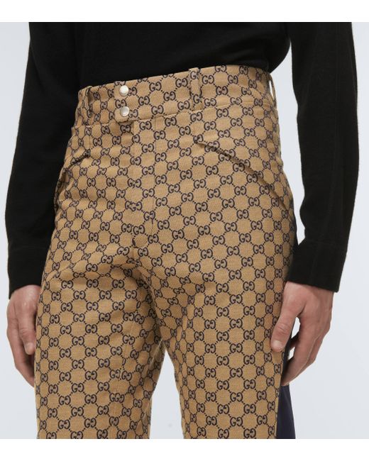 Gucci Natural Straight-leg Panelled Monogrammed Cotton-blend Canvas Trousers for men