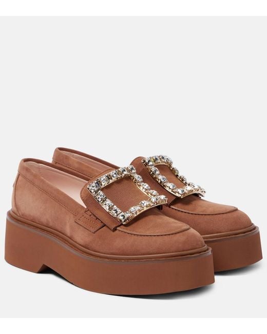 Roger Vivier Brown Viv' Rangers Suede Platform Loafers