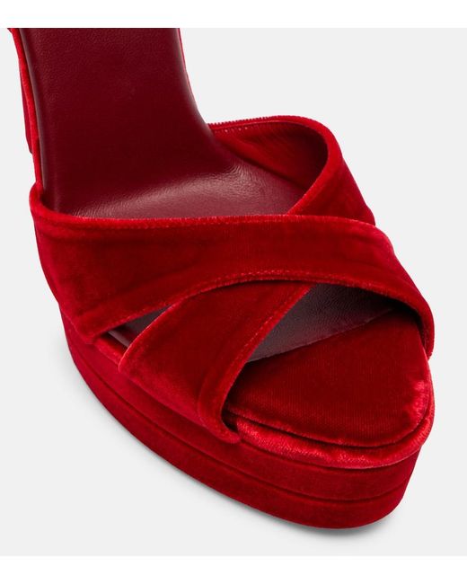 Aquazzura Red Divine 130 Velvet Platform Sandals