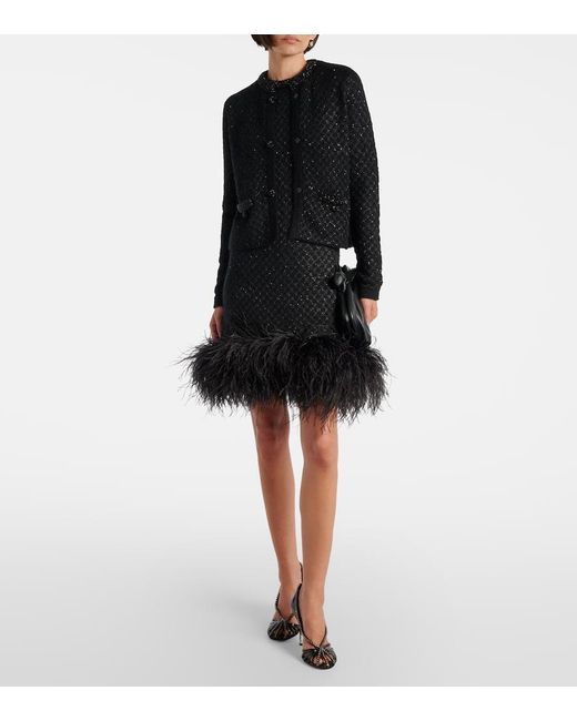 Max Mara Black Novara Feather-Trimmed Minidress