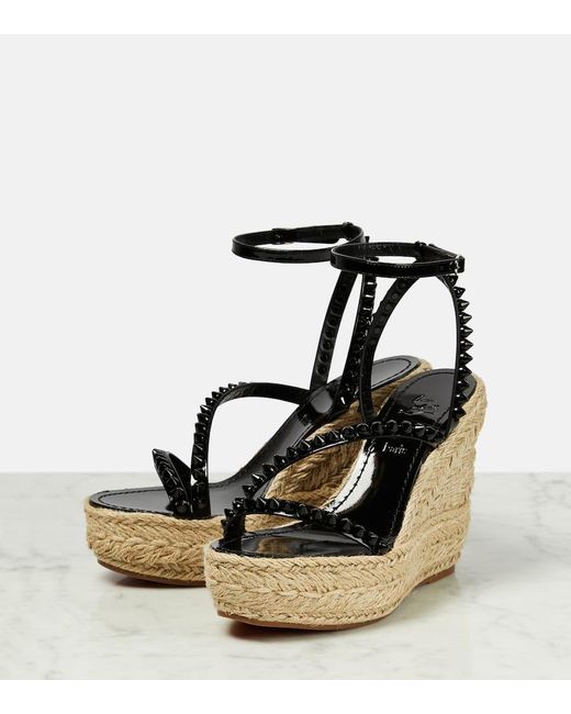 Christian Louboutin Black Mafaldina Zeppa Leather Espadrille Wedges