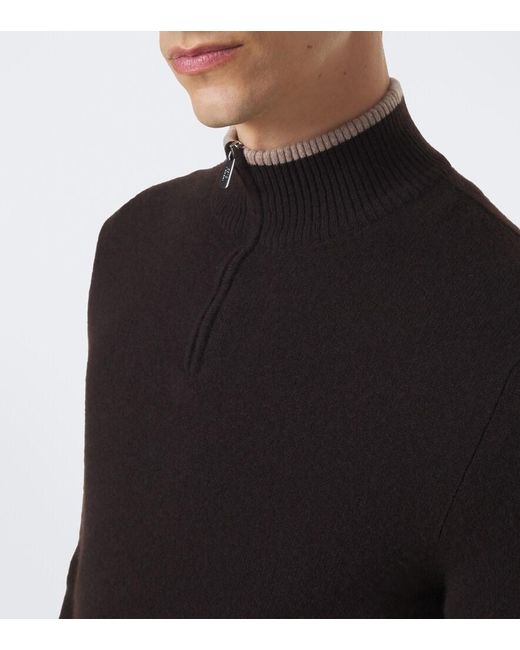 Fedeli Black Cashmere Half-Zip Sweater for men