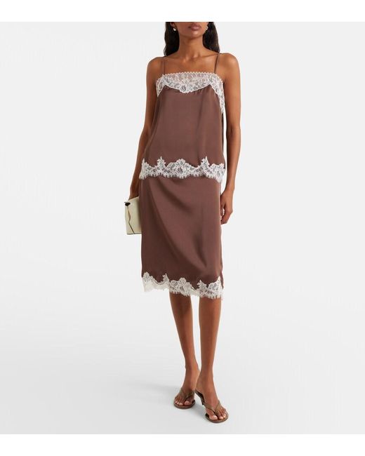 Faithfull The Brand Brown Marisol Lace-Trimmed Midi Skirt
