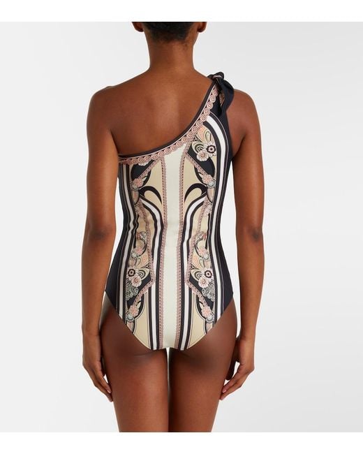 LaDoubleJ Black Goddess Printed One-Shoulder Swimsuit