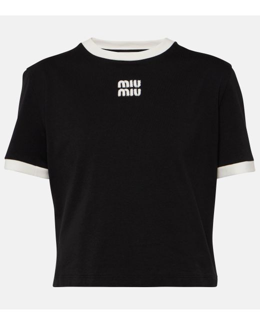 Miu Miu Black Logo Cotton Jersey T-shirt